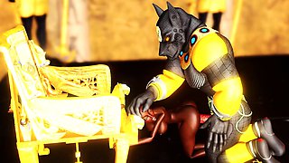 Anubis fucks hard a sexy slave ebony in an egyptian temple