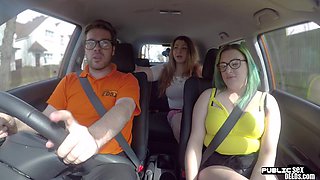 Chubby driving student public fucked by tutor outdoor in car