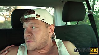Naughty Bride Gives Sloppy Blowjob In Car On Her Wedding Ride