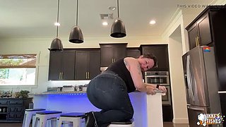 Tattooed Brunette Nikki Sequoia Shows Off Big Ass Bending Over Kitchen Counter