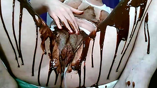 Pussy soaking and cumming with chocolate over clit