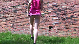 Cute Teen Lolly Flashing Her Small Tits and Pussy Outdoors