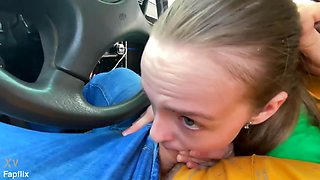 Pretty Teen Bitch Sucks Dick In Car And Gets Fingered By Older Man