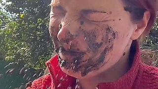 Licking Mud, Spit From Path, Walking with Dirt on Face and Tits