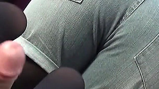 Hot Blonde in Pantyhose Footjob