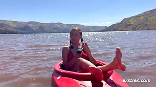 Hot American Brunette Daphne Squirts Hard with Hitachi at the Lake - Solo Outdoor Masturbation