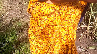 Desi Friend's Wife Holding and Squeezing Breasts in Guava Plantation