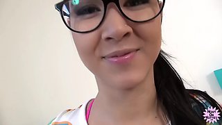 Cute teen with glasses sucks like a slut