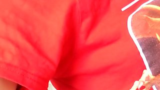 Small titted brunette Sharron with glasses masturbates
