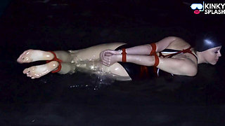 Swimwear Rope Bondage in Water: Hogtied & Gagged