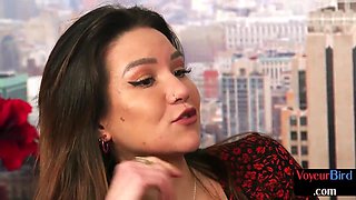 Voyeur CFNM babe in lingerie and heels seduces BIG BLACK COCK guy