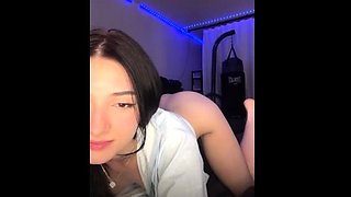 Brunette amateur babe strips off and masturbates
