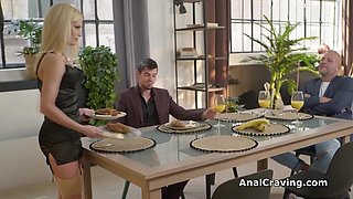 Blondes Breakfast Feast with Two Cocks
