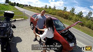 Watch HUNT4K. Humiliating her boyfriend while sucking a huge bikers cock in the forest - Doggy, Pov Hd, Pickup Porn