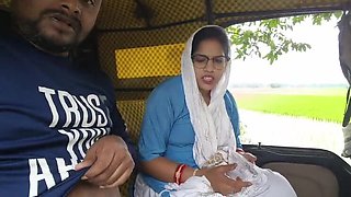 Sona Bhabhi Sucks My Big Dick Inside an Auto While I Masturbate - Indian Blowjob & Cumshot