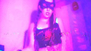 Late night vibes hot student dancing and playing on her room with webcam on