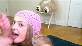 Blonde Babe Licks and Swallows Her Roommate Thick Cock