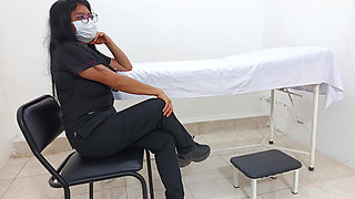 A doctor sensually gropes a soldier in the doctor's office during a consultation.