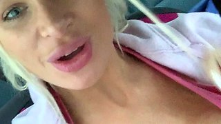 Blonde is flashing her big boobs in the outdoors