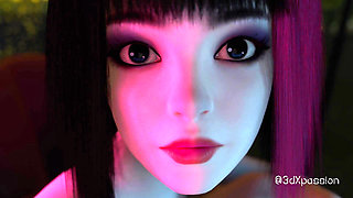 Nexus 3 Neon dreams. Cyberpunk sex with busty brunette. Extreme deepthroat