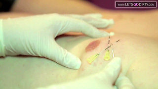 Hot guy gets punished with stitches for having a tiny dick