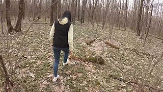 A walk for snowdrops turned into a juicy blowjob in the middle of the forest