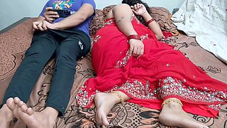 Sex with Indian Sister-in-law in Red Saree - Desi Gorgeous Bhabhi Bed Share Sex