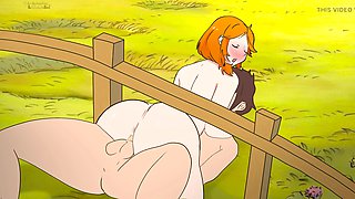 Alex gets stuck in the fence trying to seduce Steve in a Minecraft parody