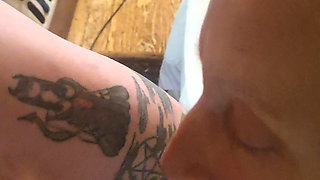 Goode Girl sucks hubby's cock and balls while riding a dildo