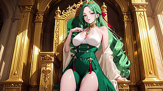 Green Queen on the Golden Throne! Lazy Seduction in a Silk Gown, What Secrets Hide Beneath?