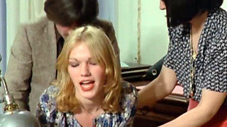 Brigitte Lahaie and Kathy Stewart Suck the Boss Under the Desk