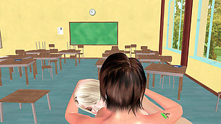Animated 3D Lesbian Porn - Girl on Table Nipple Sucking & Pussy Fingering in Classroom