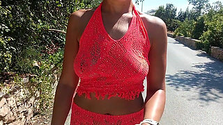 Walking, Flashing Tits and Pussy, Plus Pissing Outdoors in Croatia