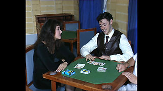 Threesome - Stunning Young Italian Brunette Enjoys 2 Big Italian Cocks and Takes Cum on Angel Face