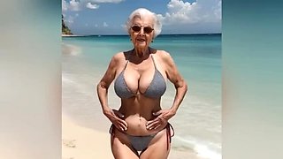 Sexy Granny Shows Off Her Bikini and Gets Naked at the Beach