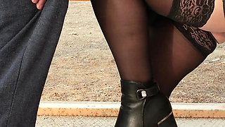 Stockings in Cum. Jerking Off at The Stop