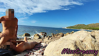 Strangers caught my wife touching and FUCKING my BIG COCK on a public nude beach - Real amateur french - MissCreamy