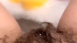 Hot Bath with Hot Hairy Bush Super Long Hair