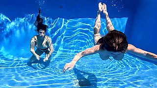 Pool is the perfect place for Cory Chase and Melanie Hicks to have fun