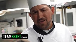 Kitchen Crew Gangbang - Waitress Fucks with Tits, Pussy, and Ass