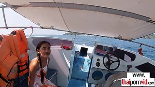 Skinny amateur Thai teen Cherry fucked on a boat outdoor in doggystyle