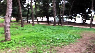 Blonde Amateur Takes Facial Outdoors In Public