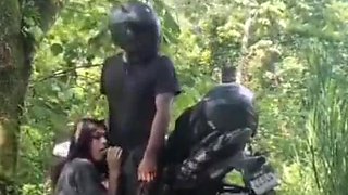 Bikers veer off the road for a quickie
