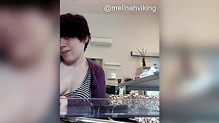 Homemade MILF Melinah Viking Jerking Off and Wanking Her Big Tits - Amateur Brunette Cougar Masturbation