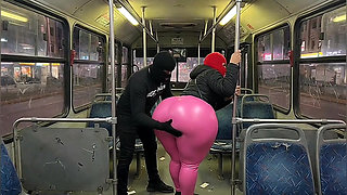 Big Ass Girl in Black Pants Gets Pressed in the Bus and Ends in Black Thong