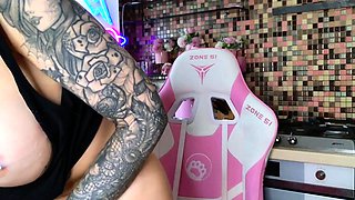 Blonde with big boobs fucked from behind before tit wanking