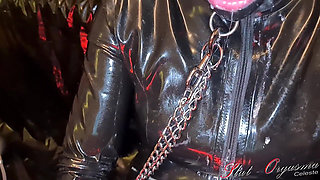 Slave slut-orgasma Celeste in latex extreme sloppy deep throat pissing squirting ogasm in slime