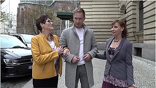 Two Horny Cougars Taking A Stranger Home To Get Their Mature Pussies Filled With Dick