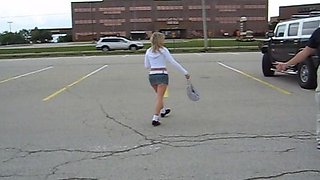 Blonde teens sharing thick cock outdoors