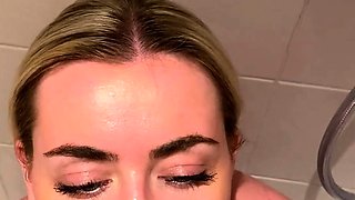 Blonde amateur blowjob POV in public